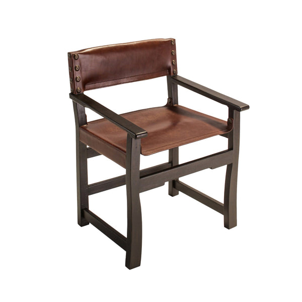 Brown Leather Dining Chair Taura With Arms-Dining Chairs-Peninsula Home-LOOMLAN