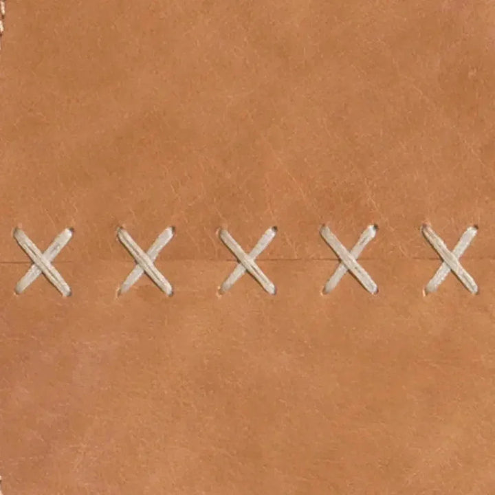 Brown Leather Round Cross Stitch Wall Mirror - LOOMLAN - Jamie Young - Wall Mirrors