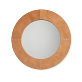 Brown Leather Round Cross Stitch Wall Mirror Wall Mirrors LOOMLAN By Jamie Young