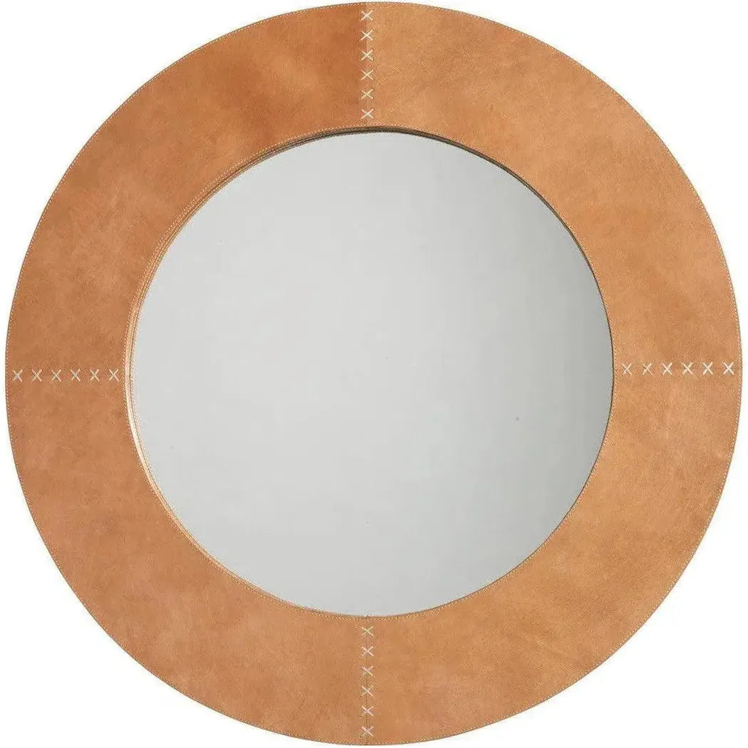 Brown Leather Round Cross Stitch Wall Mirror