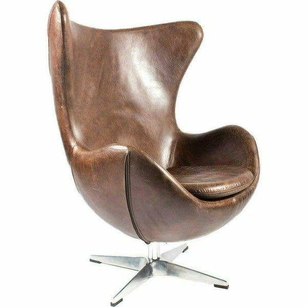 Brown Leather Swivel Wingback Egg Chair Club Chairs LOOMLAN By Moe's Home