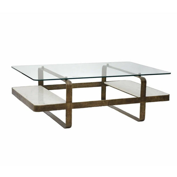 Brown Rectangle Coffee Table With Shelves Glass Top Coffee Tables LOOMLAN By LHIMPORTS