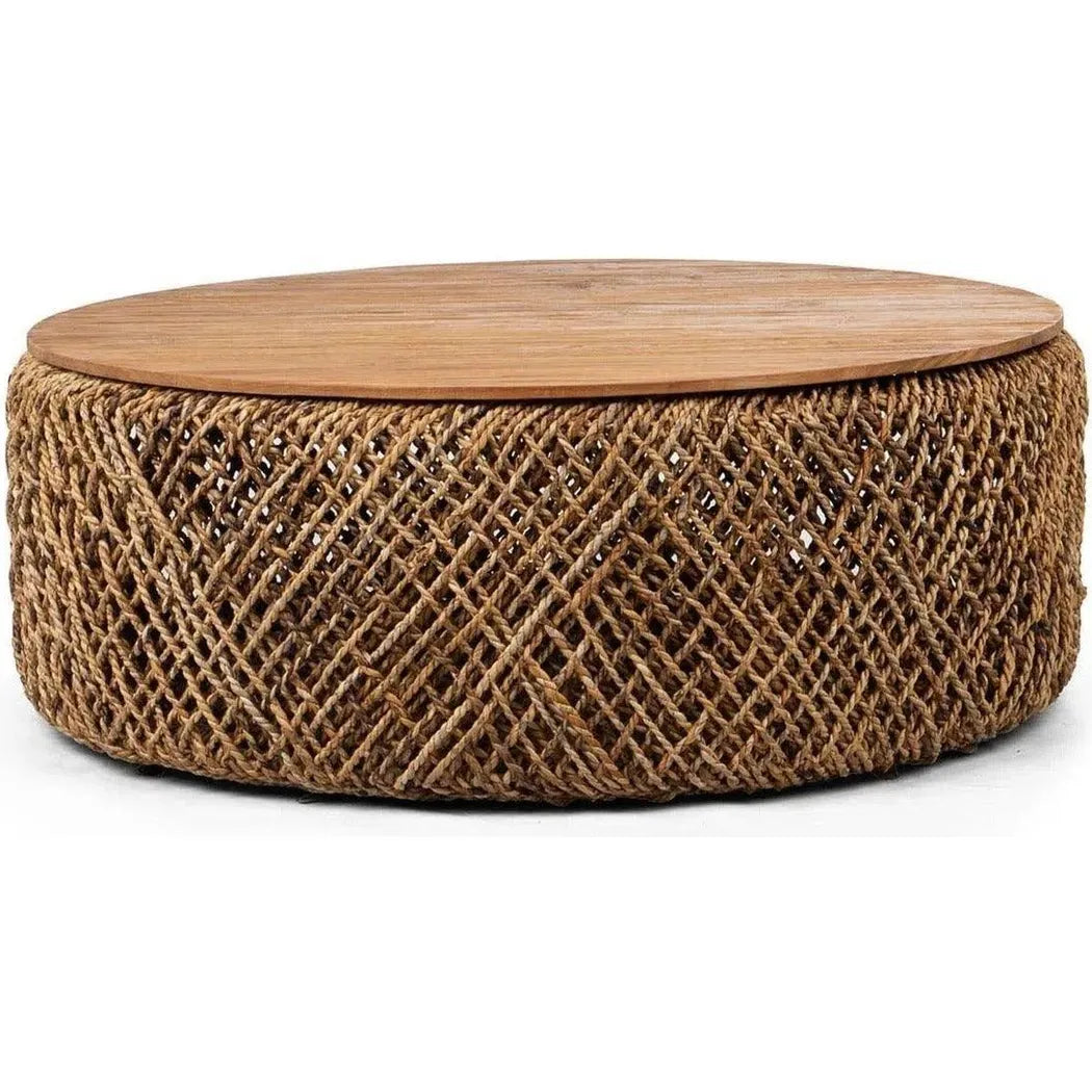 Brown Round Coffee Table Storage Wood Wood Base