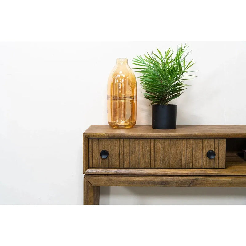 Brown Slim Console Table Drawers & Shelves