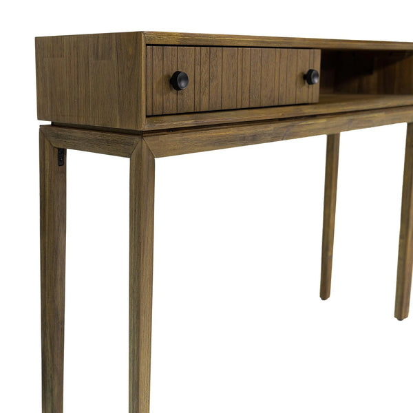 Brown Slim Console Table With Drawers and Shelves Console Tables LOOMLAN By LHIMPORTS