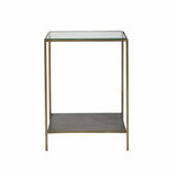 Brown Square Side Table With Shelves Glass Top With Metal Frame Side Tables LOOMLAN By LHIMPORTS