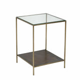 Brown Square Side Table With Shelves Glass Top With Metal Frame Side Tables LOOMLAN By LHIMPORTS
