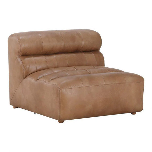 Brown Tan Leather Signature Modular Slipper Chair Modular Components LOOMLAN By Moe's Home