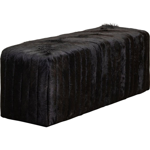 Olivia + Quinn-Bryant Leather Luxurious Bench Ottoman-Ottomans-Hair on Hide Solid Black-LOOMLAN