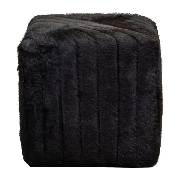 Olivia + Quinn-Bryant Leather Plush Comfort Cube Ottoman-Ottomans-Hair on Hide Solid Black-LOOMLAN