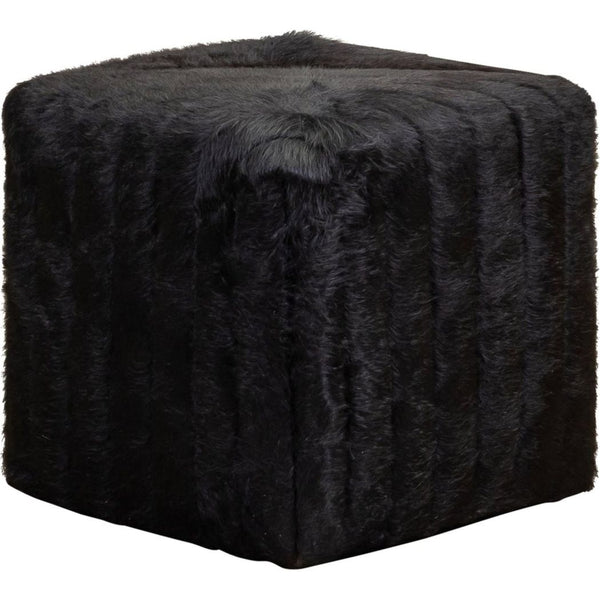 Olivia + Quinn-Bryant Leather Plush Comfort Cube Ottoman-Ottomans-Hair on Hide Solid Black-LOOMLAN