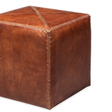 Buff Brown Leather Square Ottoman - Small Ottomans LOOMLAN By Jamie Young