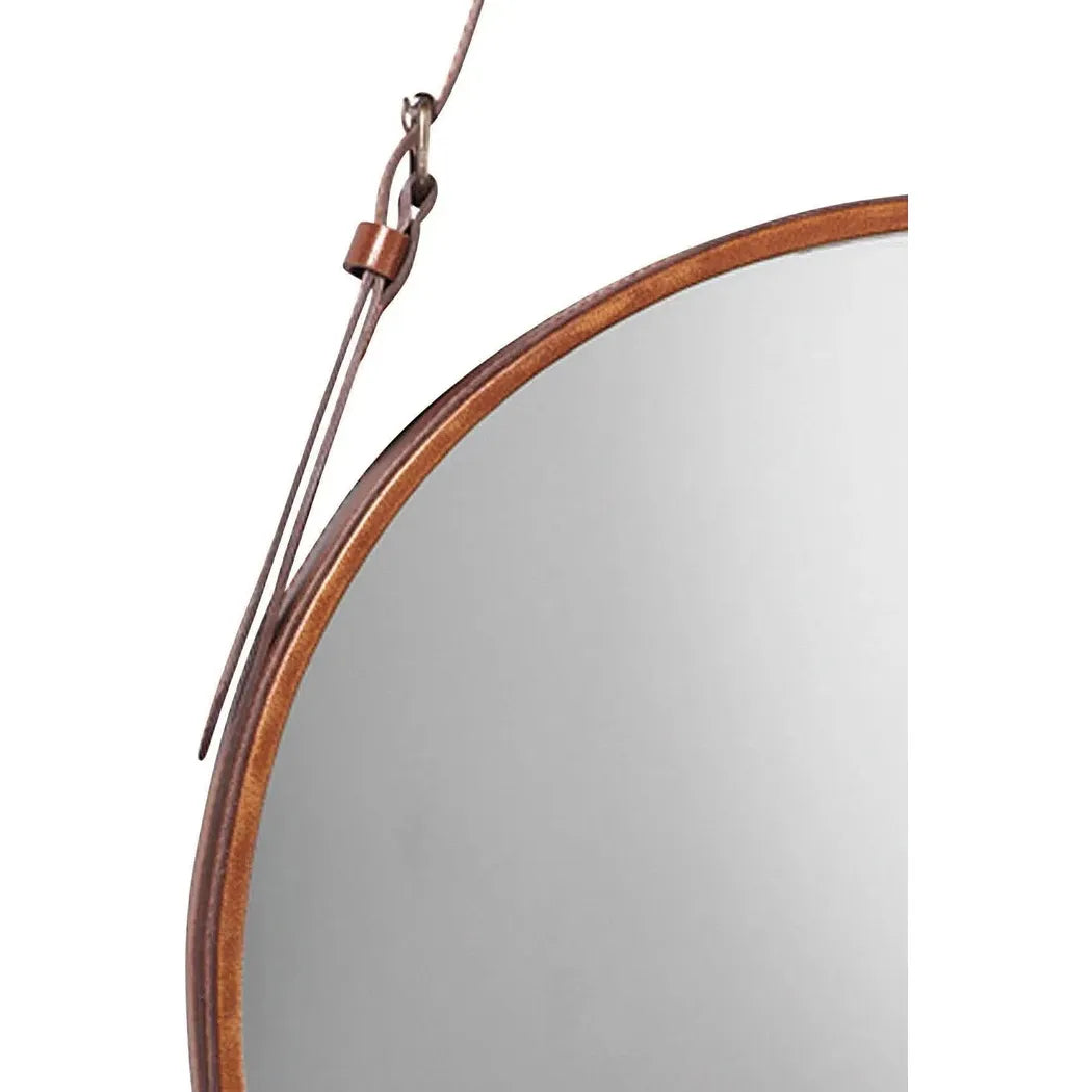 Buff Leather Round Wall Mirror - Large