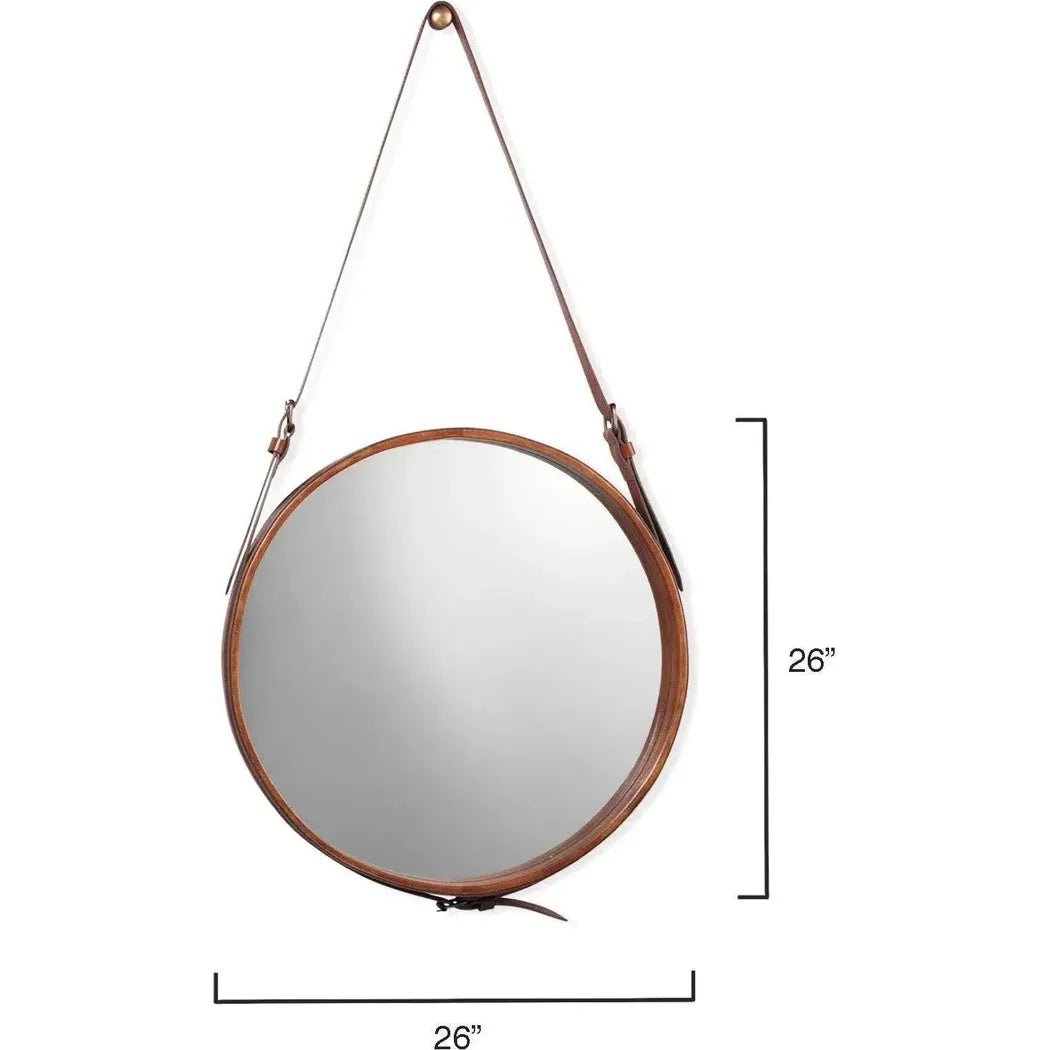 Buff Leather Round Wall Mirror - Large