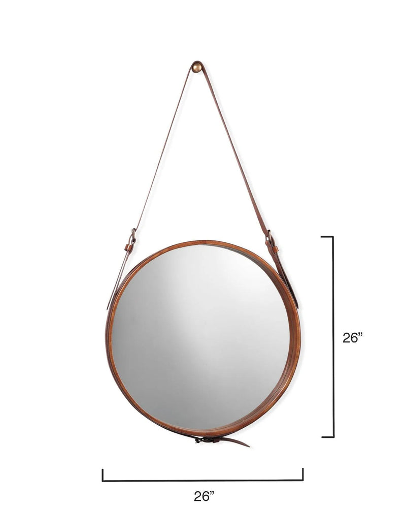 Buff Leather Round Wall Mirror - Large Wall Mirrors LOOMLAN By Jamie Young