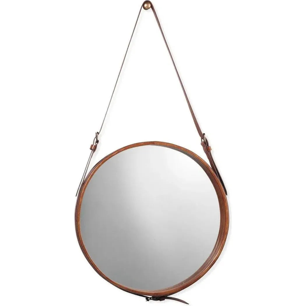 Buff Leather Round Wall Mirror - Large