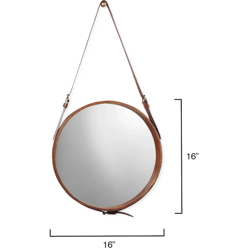 Buff Leather Round Wall Mirror - Small