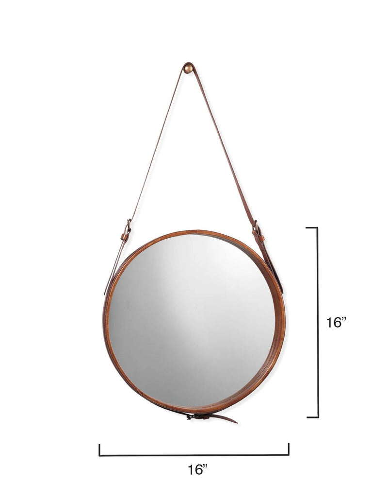 Buff Leather Round Wall Mirror - Small Wall Mirrors LOOMLAN By Jamie Young