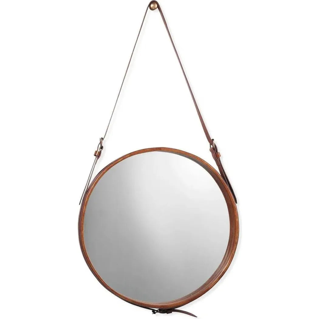 Buff Leather Round Wall Mirror - Small