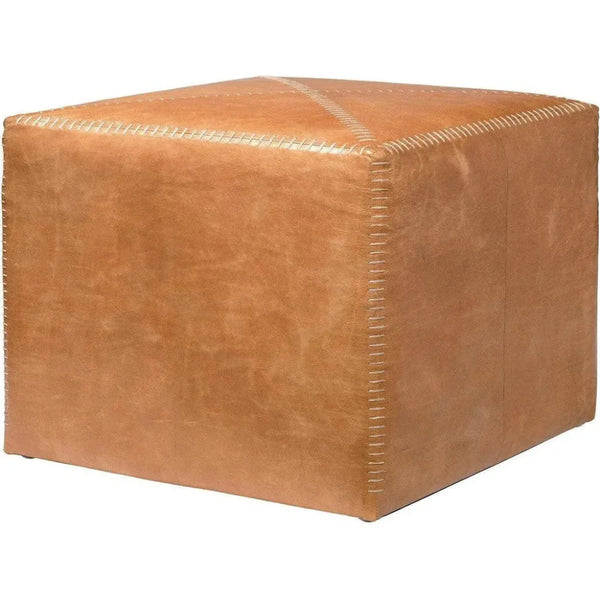 Buff Leather Square Ottoman