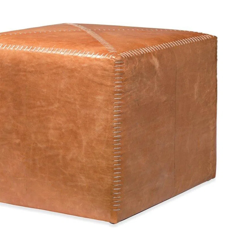 Buff Tan Leather Square Ottoman - Large Ottomans LOOMLAN By Jamie Young