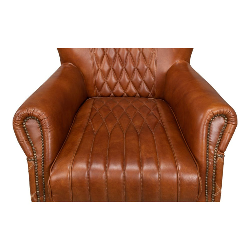 Bugatti Brown Leather Accent Arm Chair-Accent Chairs-Sarreid-LOOMLAN