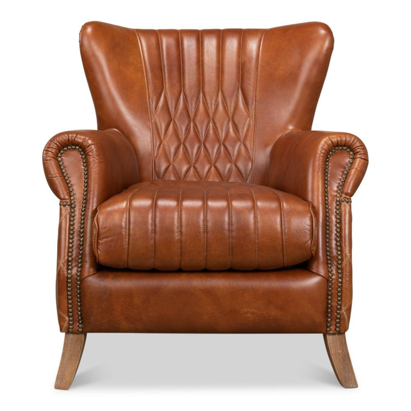 Bugatti Brown Leather Accent Arm Chair-Accent Chairs-Sarreid-LOOMLAN