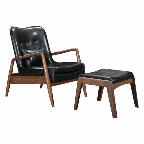 Bully Lounge Chair & Ottoman Black Club Chairs LOOMLAN By Zuo Modern