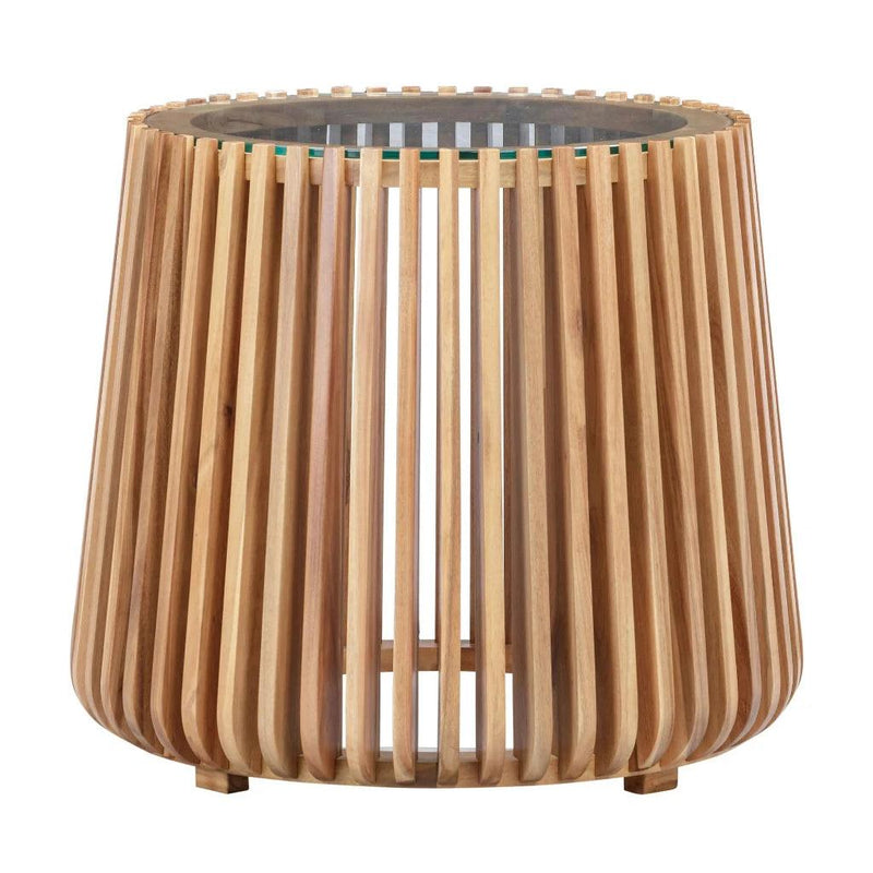 Bungalow Glass Top Wooden Round Side Table-Side Tables-LH Imports-LOOMLAN