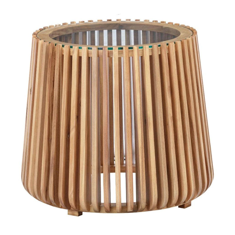 Bungalow Glass Topped Wooden Round Side Table