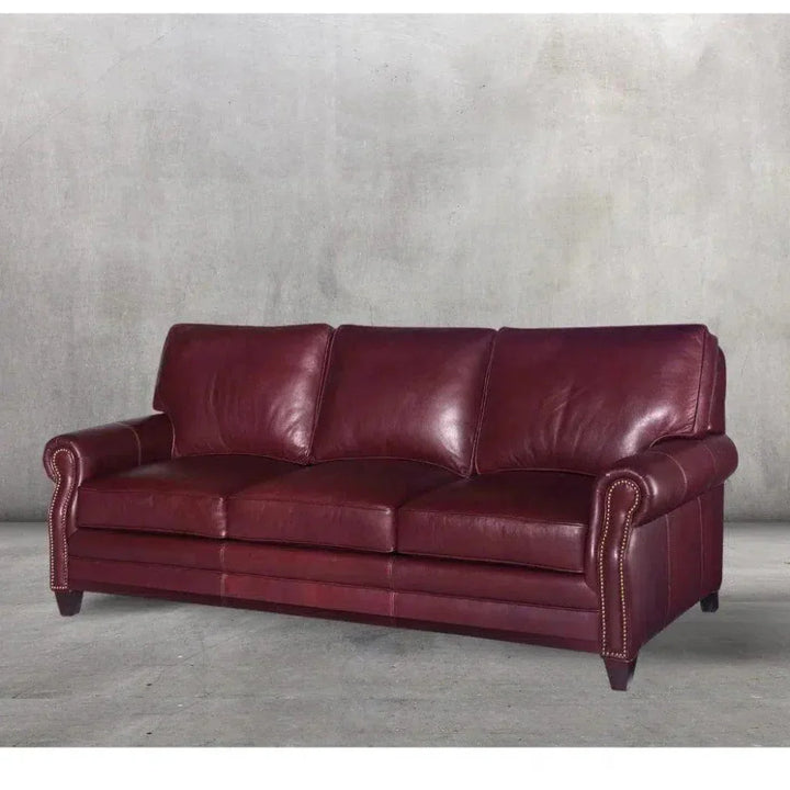 Burgundy Leather Sofa 3 Seater Colonial Red - LOOMLAN - LOOMLAN - Sofas & Loveseats