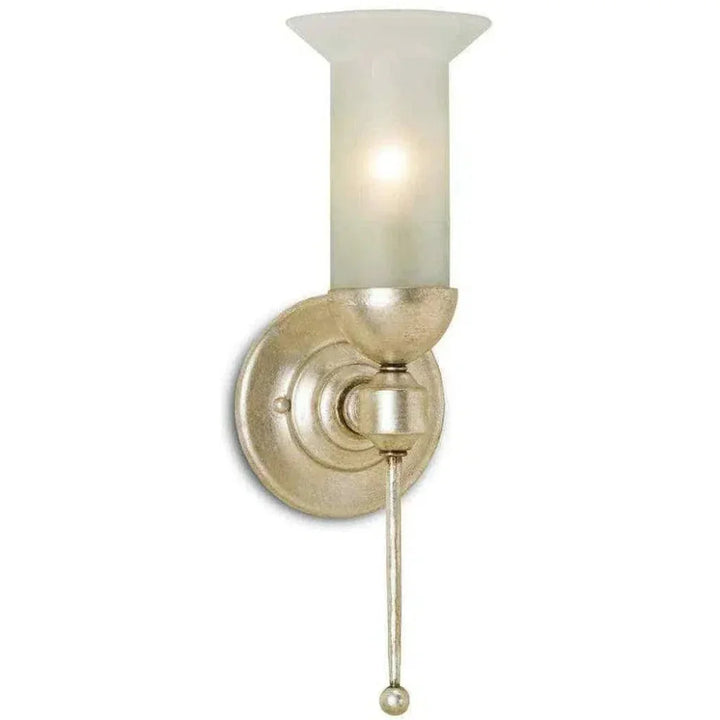 Burnished Silver Leaf Pristine Silver Wall Sconce - LOOMLAN - Currey & Co - Wall Sconces