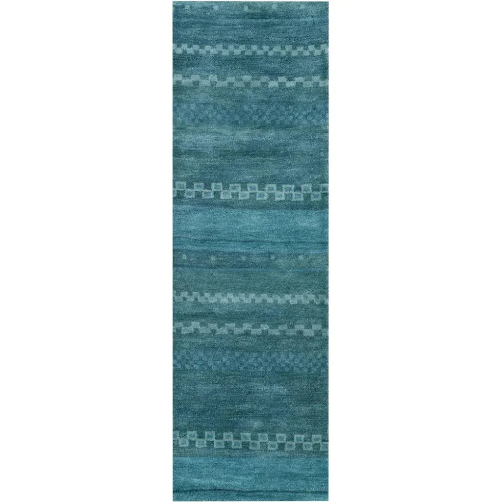 Bush Wool Blue Hallway Kitchen Runner Rug - LOOMLAN