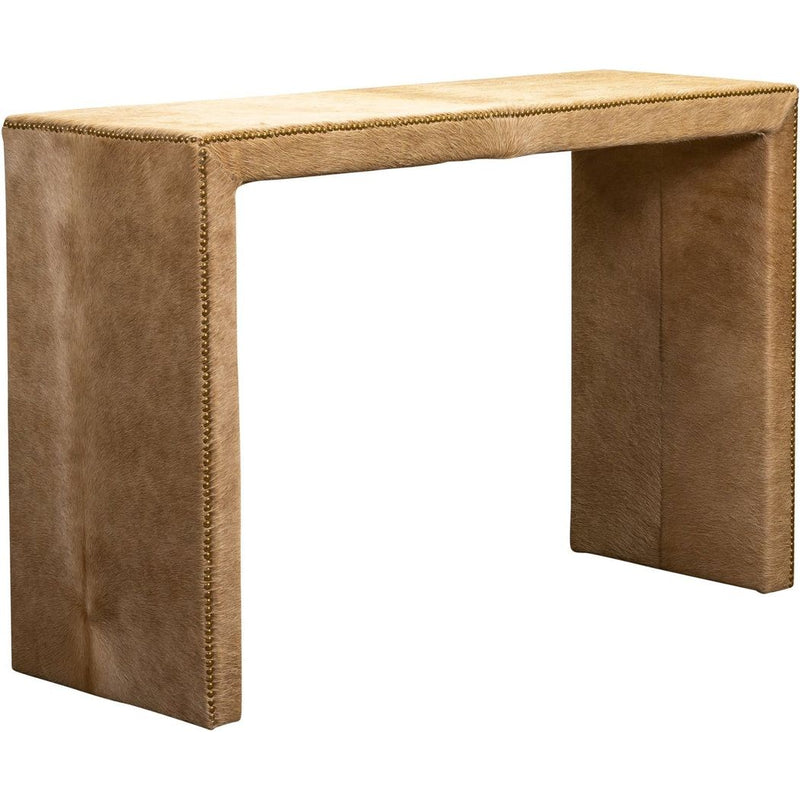 Butler Leather Rectangular Console Table with Nail Head Trim-Console Tables-Olivia + Quinn-Hair on Hide Camel-LOOMLAN