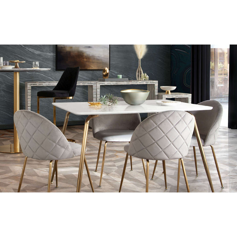 Chance White Lacquer Top Rectangular Dining Table with Brushed Gold Metal Legs