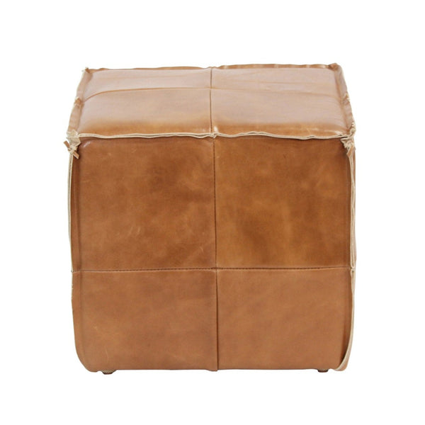 Square Leather Cube Ottoman Argentinian Saddle