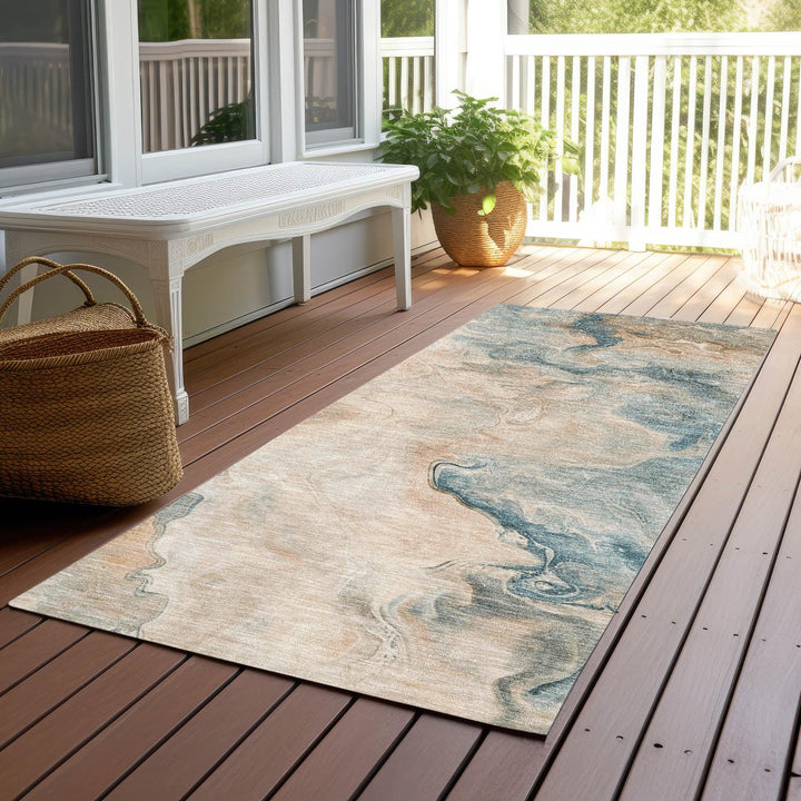 Caelanor Teal Washable Indoor - Outdoor Rug - LOOMLAN - LOOMLAN Rugs - Outdoor Rugs