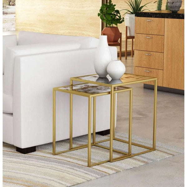 Calais Nesting Tables Brass Side Tables LOOMLAN By Zuo Modern