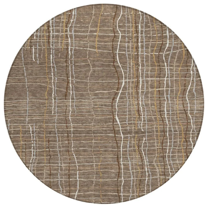 Calista Brown Washable Indoor-Outdoor Rug-Outdoor Rugs-LOOMLAN Rugs-8' x 8'-LOOMLAN