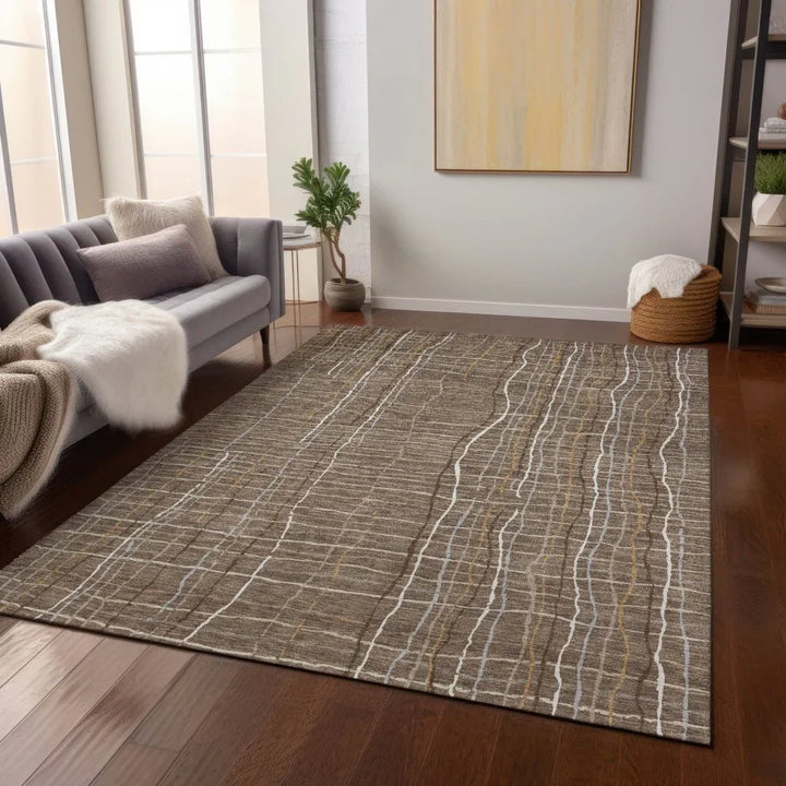 Calista Brown Washable Indoor-Outdoor Rug-Outdoor Rugs-LOOMLAN Rugs-LOOMLAN