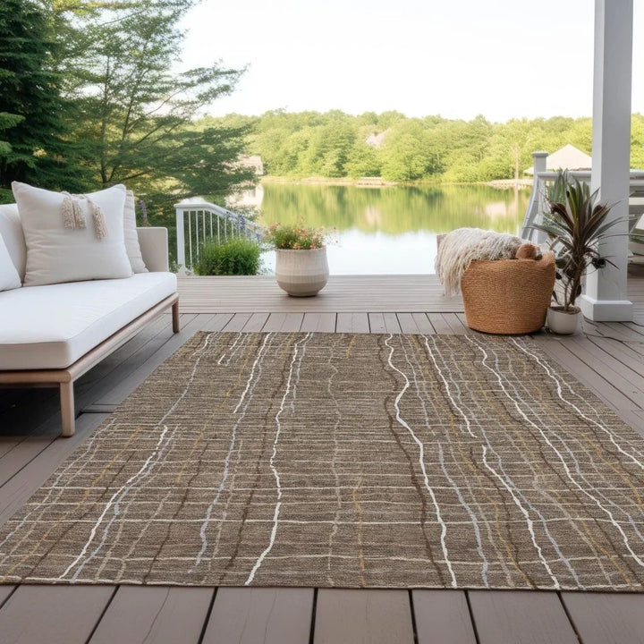 Calista Brown Washable Indoor-Outdoor Rug-Outdoor Rugs-LOOMLAN Rugs-LOOMLAN