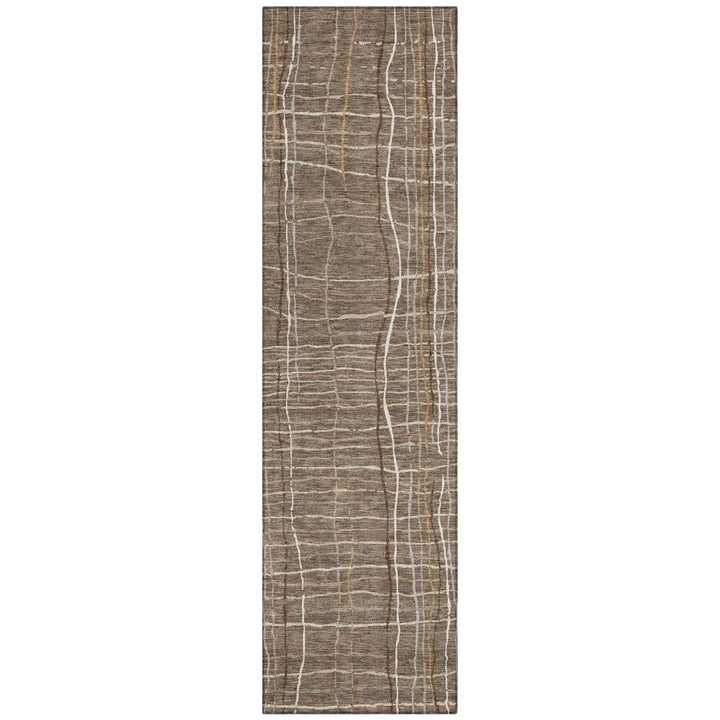 Calista Brown Washable Indoor-Outdoor Rug-Outdoor Rugs-LOOMLAN Rugs-2'3" x 7'6"-LOOMLAN