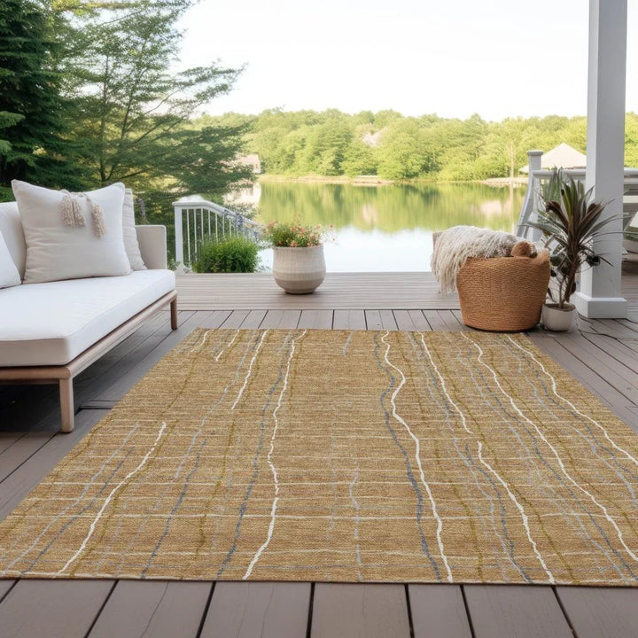 Calista Gold Washable Indoor-Outdoor Rug-Outdoor Rugs-LOOMLAN Rugs-LOOMLAN