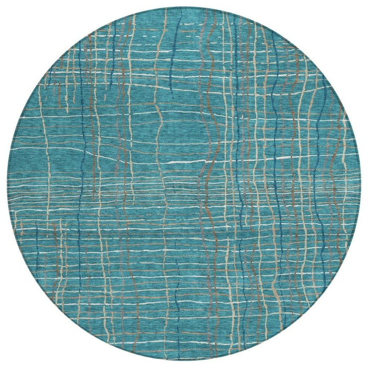 Calista Teal Washable Indoor-Outdoor Rug-Outdoor Rugs-LOOMLAN Rugs-8' x 8'-LOOMLAN