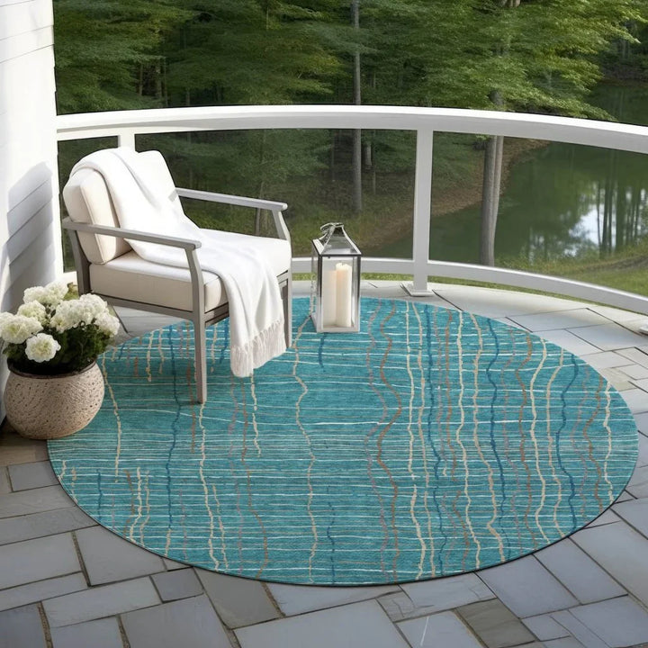 Calista Teal Washable Indoor-Outdoor Rug-Outdoor Rugs-LOOMLAN Rugs-LOOMLAN