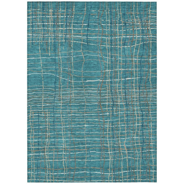 Calista Teal Washable Indoor-Outdoor Rug-Outdoor Rugs-LOOMLAN Rugs-2'6" x 3'10"-LOOMLAN