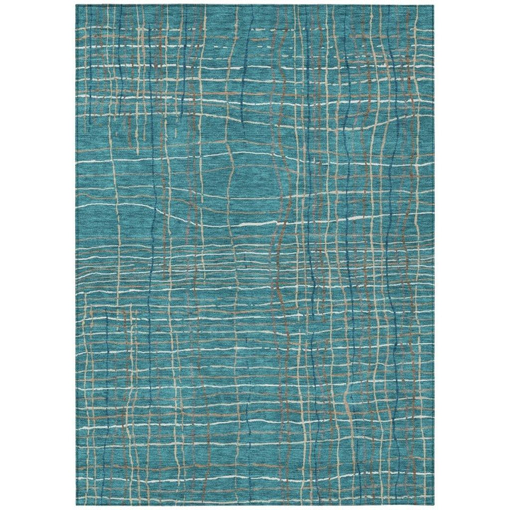 Calista Teal Washable Indoor-Outdoor Rug-Outdoor Rugs-LOOMLAN Rugs-2'6" x 3'10"-LOOMLAN