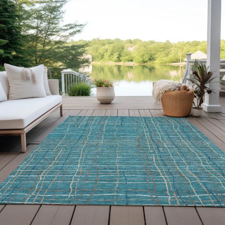 Calista Teal Washable Indoor-Outdoor Rug-Outdoor Rugs-LOOMLAN Rugs-LOOMLAN