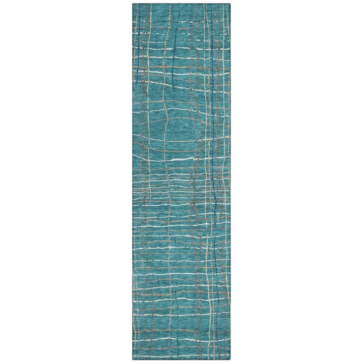 Calista Teal Washable Indoor-Outdoor Rug-Outdoor Rugs-LOOMLAN Rugs-2'3" x 7'6"-LOOMLAN