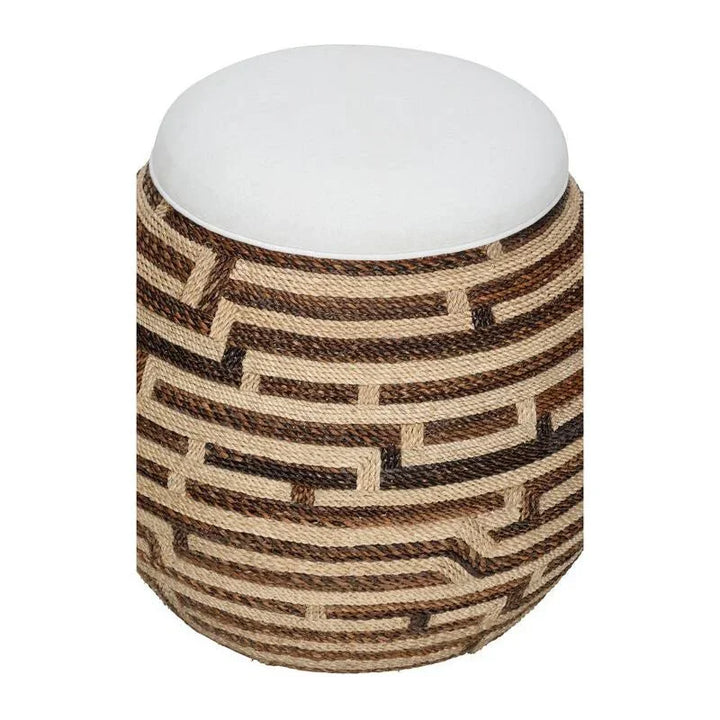 Calusa Maze Pattern Round Stool - LOOMLAN - Wildwood - Poufs and Stools